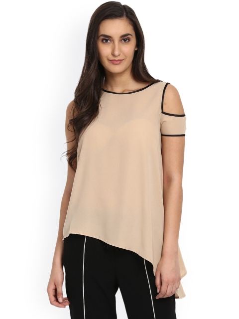 

Kazo Women Beige & Black Cold-Shoulder Top