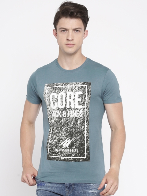 

Jack & Jones Men Blue Printed Round Neck Slim T-shirt