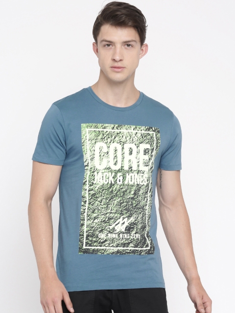 

Jack & Jones Men Blue Printed Round Neck Slim T-shirt