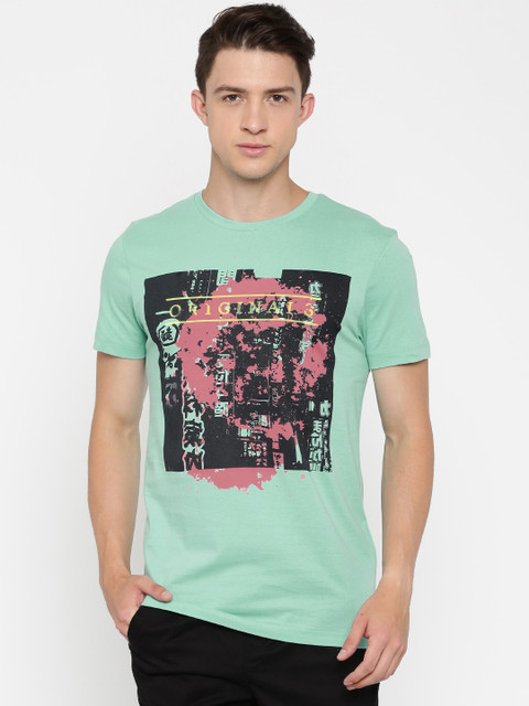 

Jack & Jones Men Green Printed Slim Fit Round Neck T-shirt