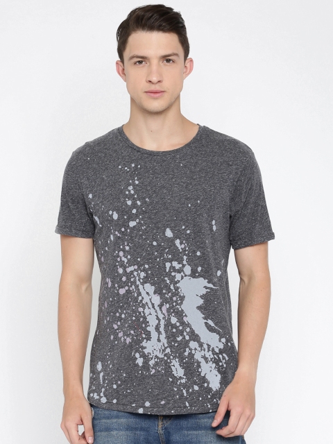 

Jack & Jones Men Charcoal Grey Printed Round Neck Slim T-shirt