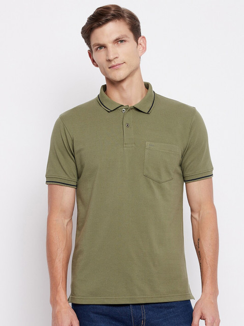 

Okane Men Olive Green Solid Polo Collar T-shirt