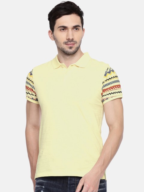 

Jack Jones Men Yellow Slim Fit Polo Collar Pure Cotton T-shirt