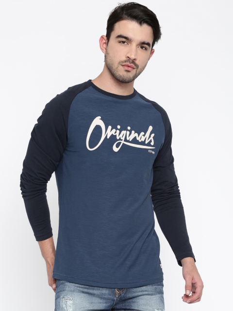 

Jack & Jones Men Blue Printed Round Neck Slim T-shirt