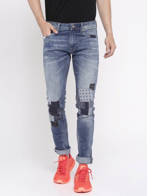 

Jack & Jones Men Blue Glenn Slim Fit Low-Rise Low Distressed Stretchable Jeans