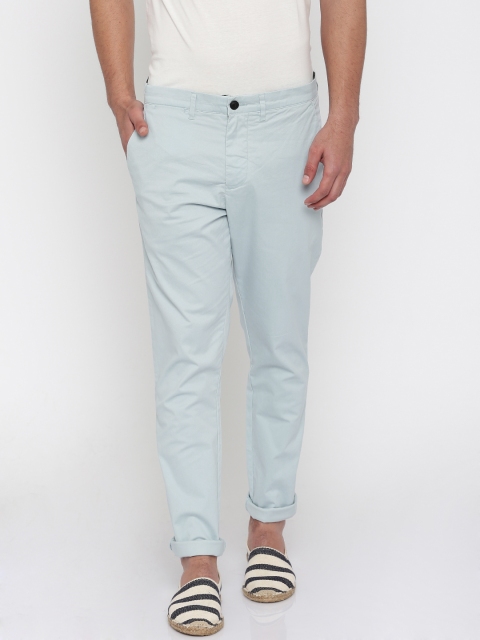 

Jack & Jones Men Light Blue Solid Slim Fit Chino Trousers
