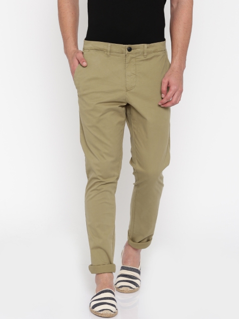 

Jack & Jones Men Khaki Solid Slim Fit Chino Trousers
