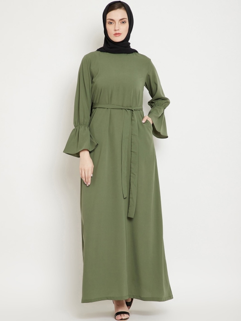 

NABIA Women Green Solid Abaya Burqa With Scarf