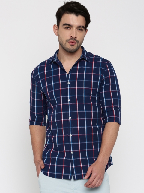

Jack & Jones Men Navy & Red Slim Fit Checked Casual Shirt, Navy blue