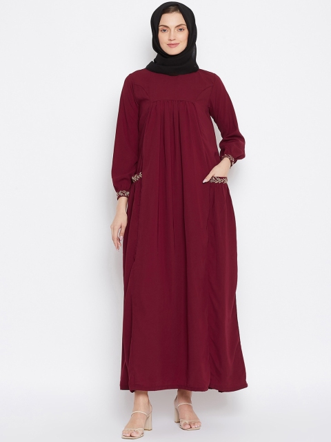 

NABIA Women Maroon Solid Abaya Burqas Georgette Scarf