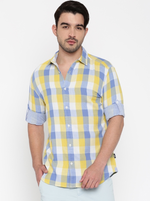 

Jack & Jones Men Yellow & Blue Checked Casual Shirt