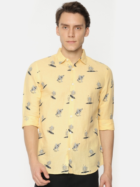 

Jack & Jones Men Yellow Slim Fit Printed Casual Shirt