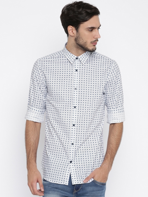 

Jack & Jones Men White & Blue Slim Fit Printed Casual Shirt