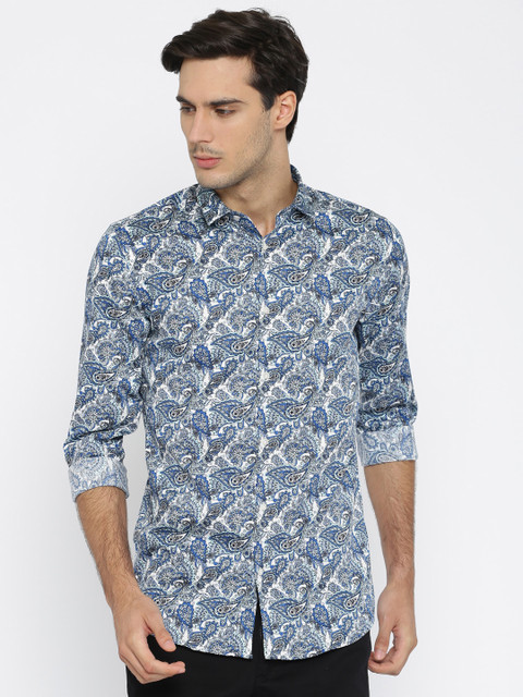 

Jack & Jones Men White & Blue Slim Fit Printed Casual Shirt