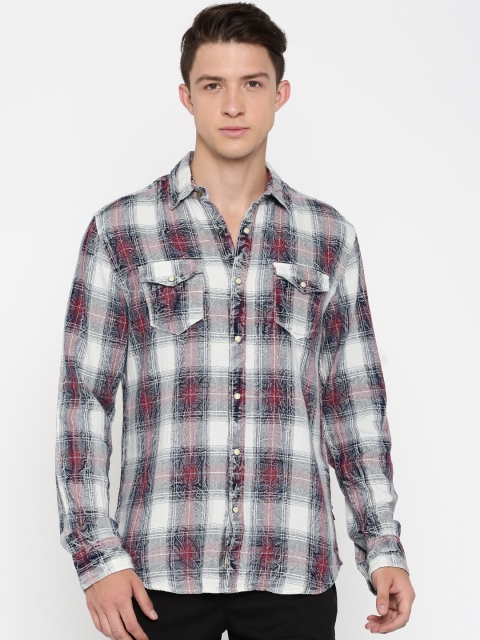 

Jack & Jones Men Navy & Maroon Checked Casual Shirt, Blue