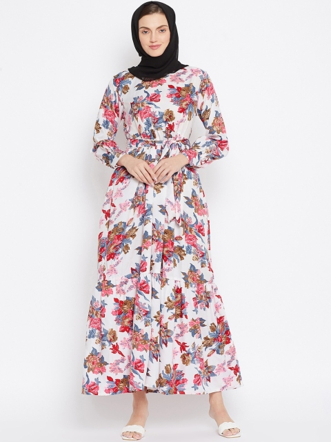 

NABIA Women White & Red Printed Abaya Burqas