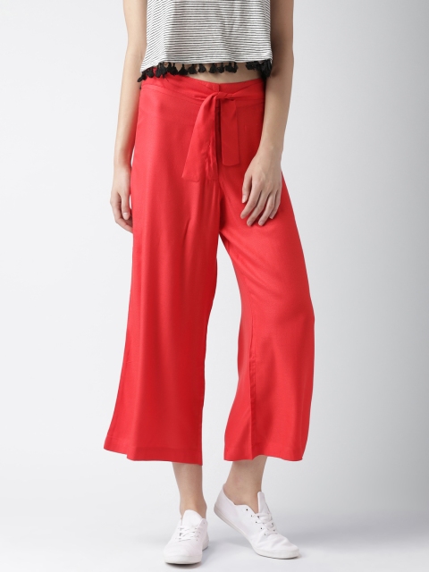 

Mast & Harbour Women Red Solid Cropped Parallel Trousers