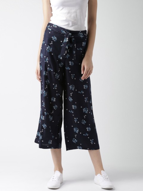 

Mast & Harbour Women Navy Printed Cropped Parallel Trousers, Navy blue