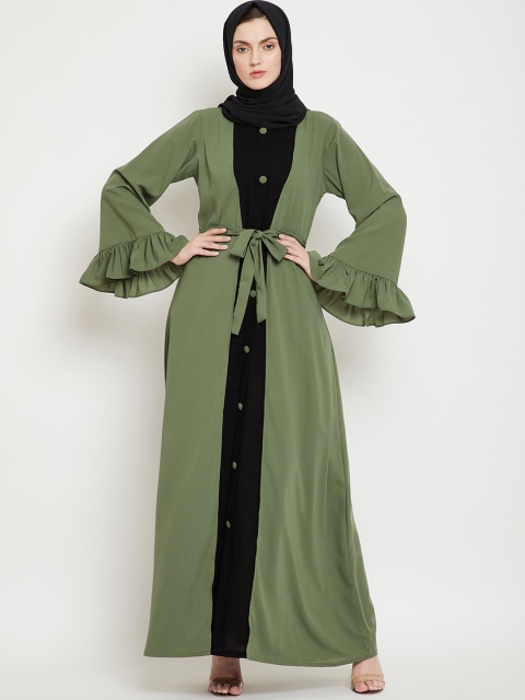 

NABIA Women Green & Black Solid Abaya Burqa With Scarf