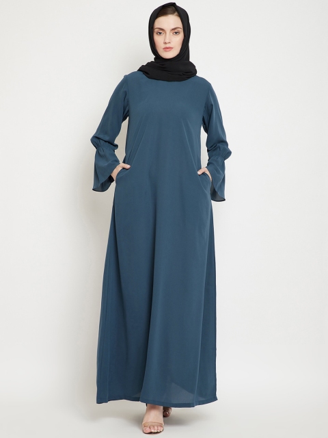 

NABIA Women Blue A- Line Abaya Burqa with Georgette Scarf