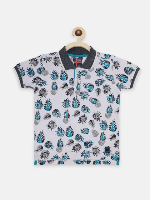 

AXM CHAMP Boys White & Blue Floral Printed Polo Collar T-shirt