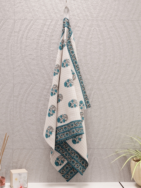 

LA VERNE White & Green Printed 300 GSM Pure Cotton Bath Towel