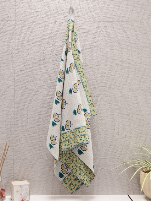 

LA VERNE White & Yellow Printed Pure Cotton 300 GSM Bath Towel