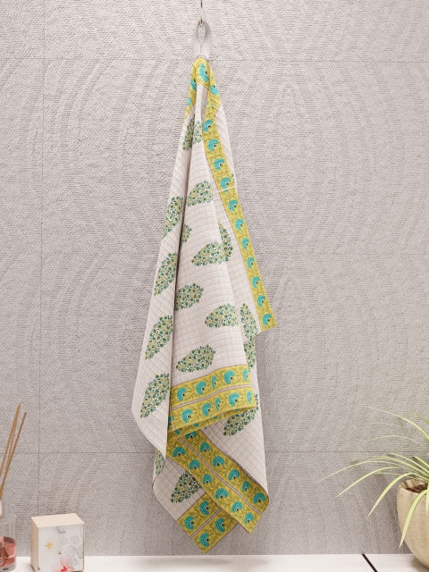 

LA VERNE Unisex Green & Yellow Cotton Printed 250 GSM Bath Towel