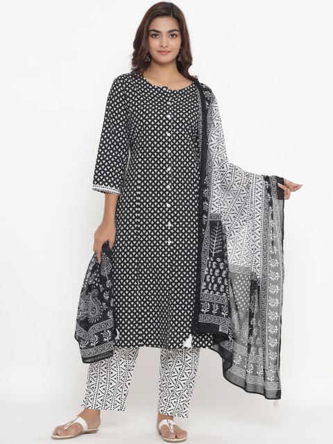 

JAVTA Women Black Floral Printed Kurta with Trousers & With Dupatta