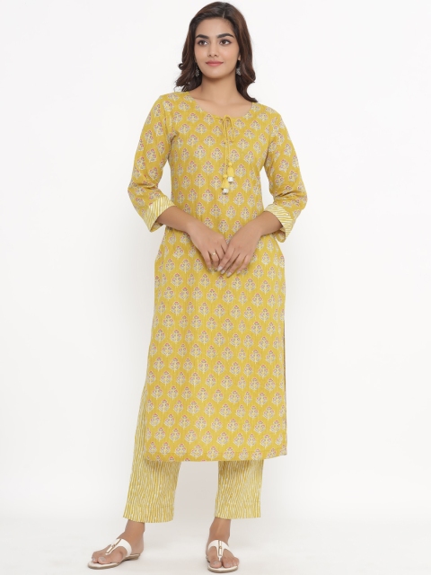 

JAVTA Women Yellow Floral Printed Kurta with Trousers