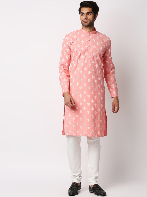 

MEWAR Men Pink Floral Printed Kurta with Churidar