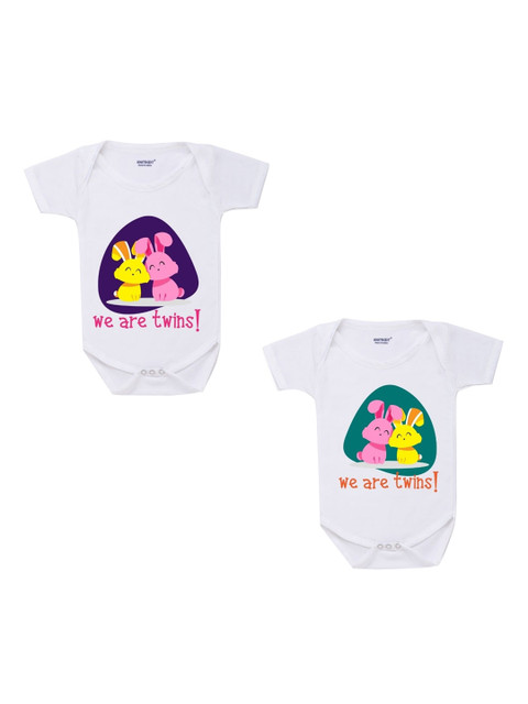 

KNITROOT Unisex Kids White Printed Pure Cotton Bodysuits