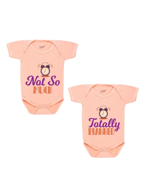 

KNITROOT Kids Pack of 2 Printed Pure Cotton Bodysuits, Peach
