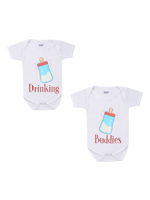 

KNITROOT Infant Kids White Pack of 2 Graphic Printed Bodysuits