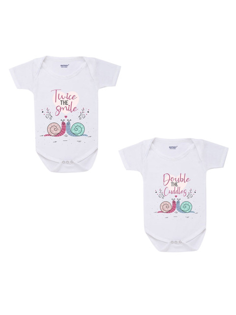 

KNITROOT Pack of 2 Infants White Printed Cotton Bodysuit