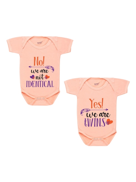 

KNITROOT Infant Kids Peach-Coloured Pack of 2 Typography Printed Bodysuits