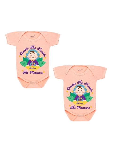 

KNITROOT Infant Kids Peach-Coloured Pack of 2 Graphic Printed Bodysuits