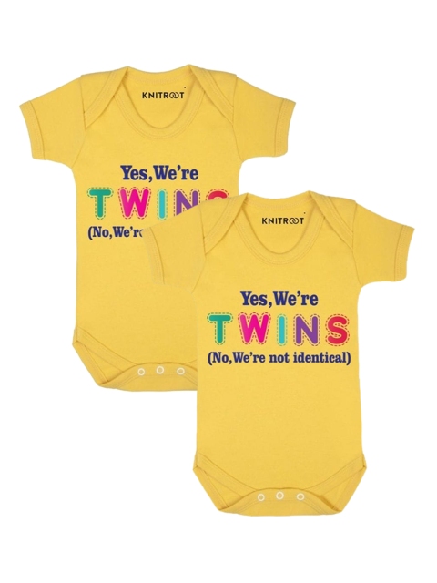 

KNITROOT Kids Set Of 2 Yellow Typography Printed Pure Cotton Bodysuits