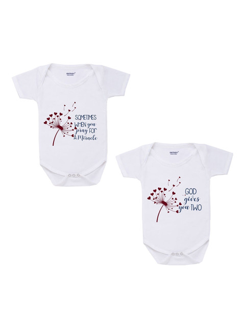 

KNITROOT Infant Kids Set of 2 White Graphic Printed Cotton Bodysuit