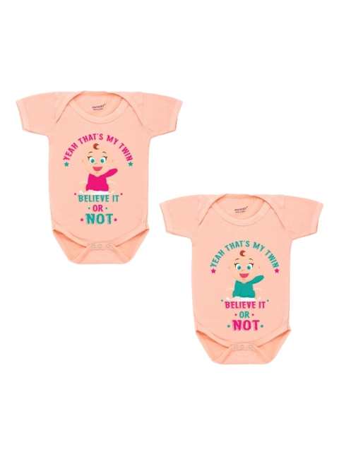 

KNITROOT Infant Kids Pack Of 2 Peach Coloured Printed Cotton Bodysuit