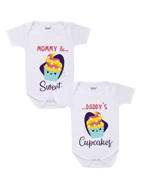 

KNITROOT Kids Pack Of 2 White Graphic Printed Pure Cotton Bodysuits