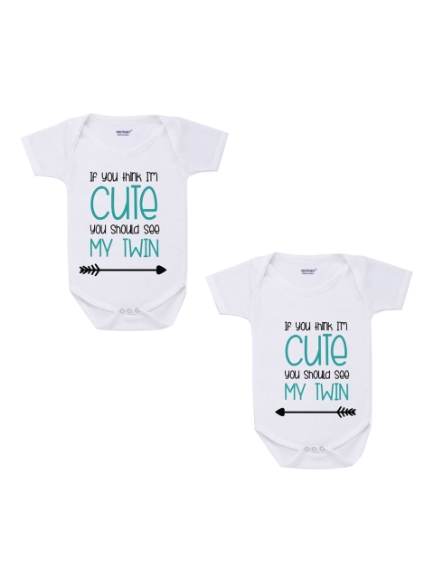 

KNITROOT Infant Kids Pack Of 2 White Printed Cotton Bodysuit