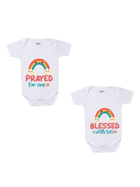 

KNITROOT Infant Kids Pack of 2 Typography Printed Bodysuits, White