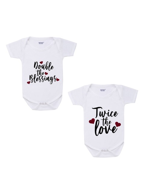 

KNITROOT Infant Kids Pack Of 2 White Printed Cotton Bodysuit
