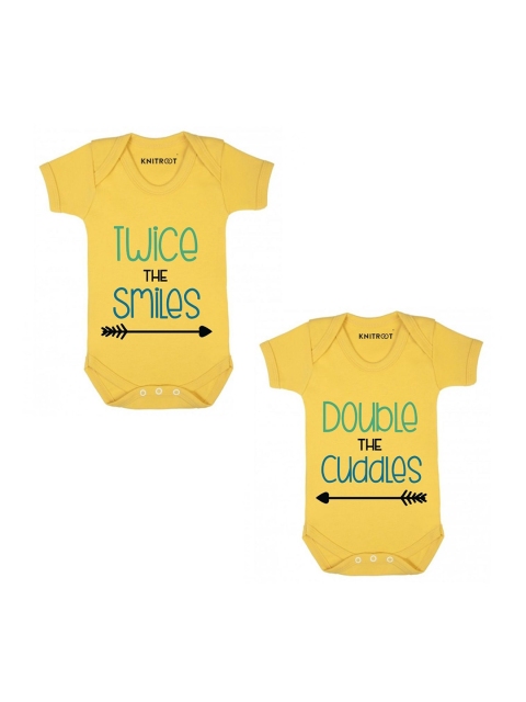 

KNITROOT Kids Set Of 2 Yellow Typography Printed Pure Cotton Bodysuits