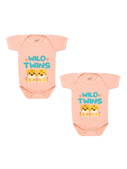 

KNITROOT Infant Kids Pack Of 2 Peach Coloured Printed Cotton Bodysuit
