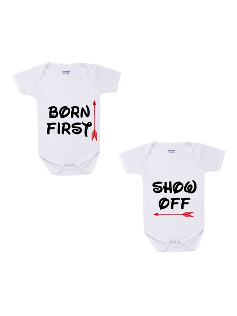 

KNITROOT Infant Kids Set of 2 White Typography Printed Bodysuit