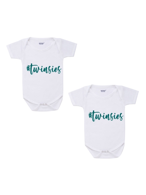 

KNITROOT Infant Kids Pack Of 2 White Printed Cotton Bodysuit
