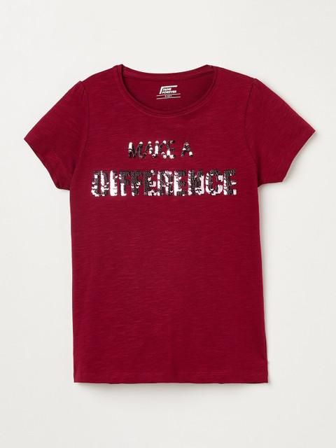 

Fame Forever by Lifestyle Girls Red Sequined Embellished Pure Cotton Top