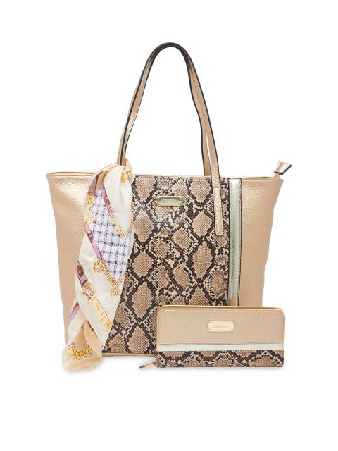 

ESBEDA Gold-Toned Snake Print Shoulder Bag with Wallet & Scarf